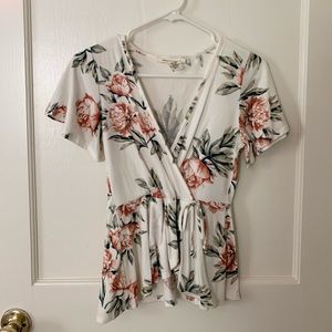 Floral Wrap Cotton Blouse, S.